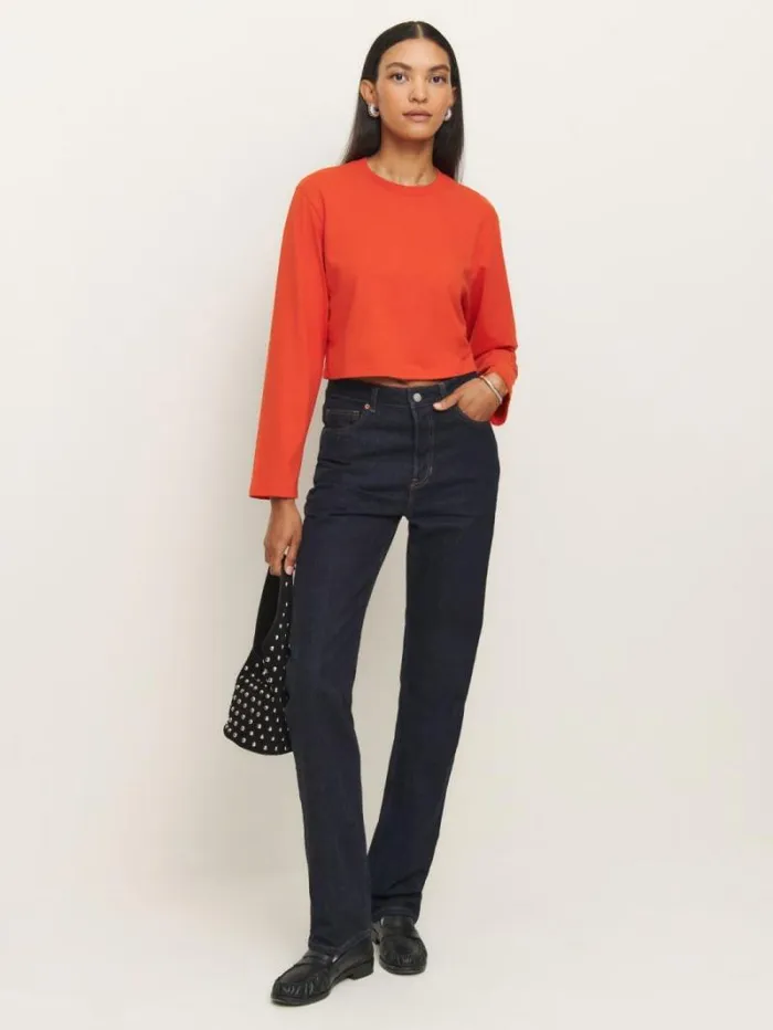 The Reformation Asher Cropped Oversized Longsleeve Tee Paprika 8211 Clothing