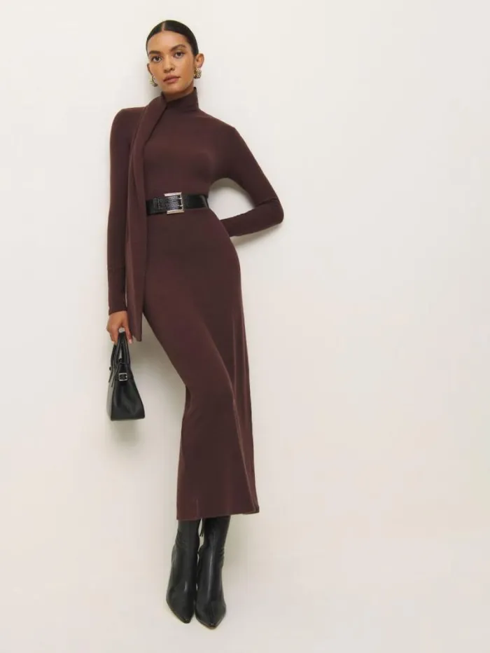 The Reformation Azure Knit Dress Mahogany 8211 Clothing