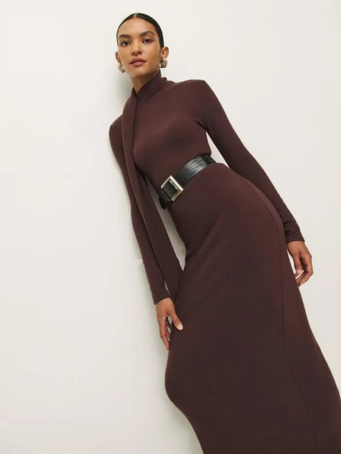 The Reformation Azure Knit Dress Mahogany 8211 Clothing