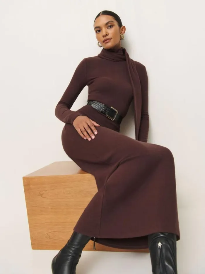 The Reformation Azure Knit Dress Mahogany 8211 Clothing
