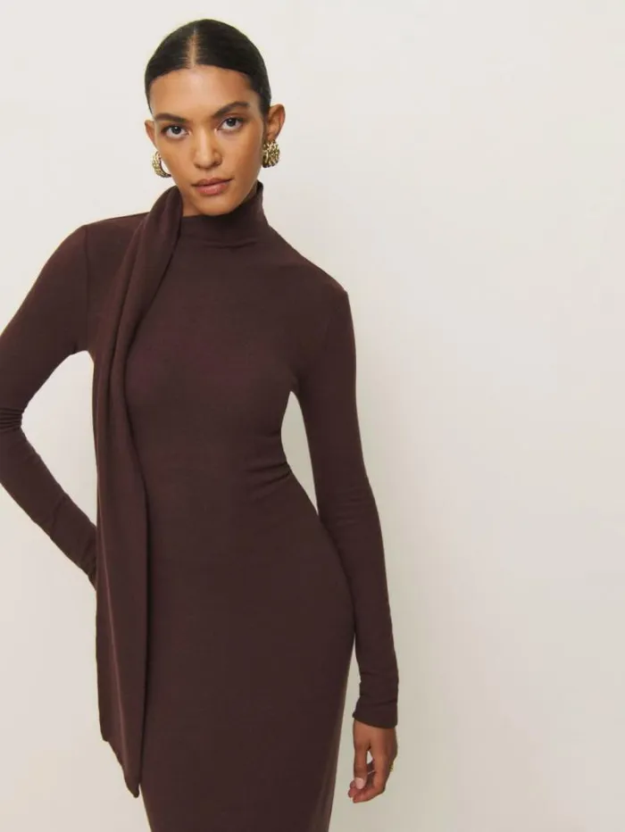 The Reformation Azure Knit Dress Mahogany 8211 Clothing