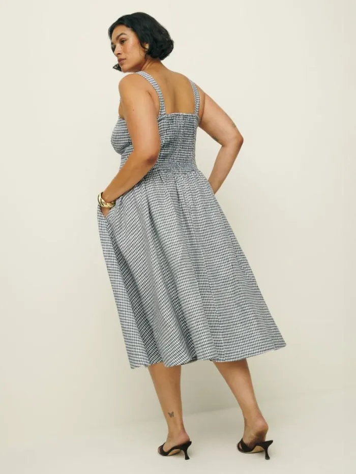 The Reformation Balia Linen Dress Es Slate Check 8211 Clothing