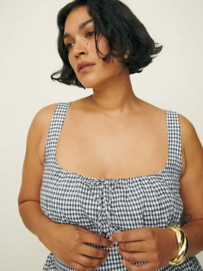 The Reformation Balia Linen Dress Es Slate Check 8211 Clothing