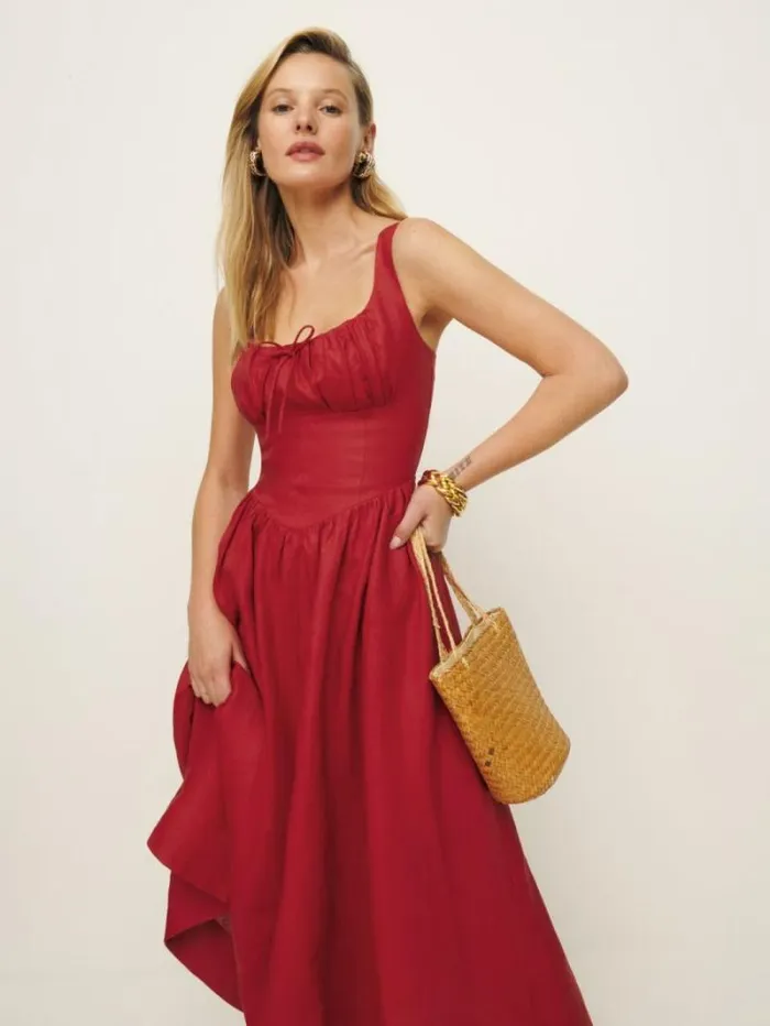 The Reformation Balia Linen Dress Sundried Tomato 8211 Clothing