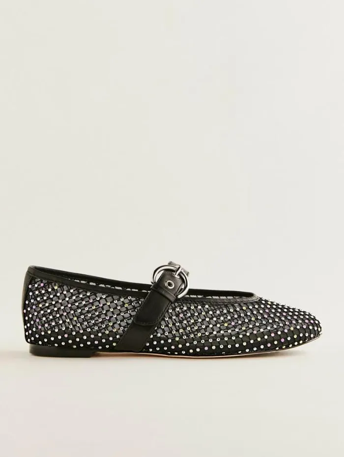The Reformation Bethany Ballet Flat Black Rhinestone Mesh 8211 Shoes