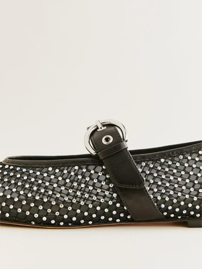 The Reformation Bethany Ballet Flat Black Rhinestone Mesh 8211 Shoes