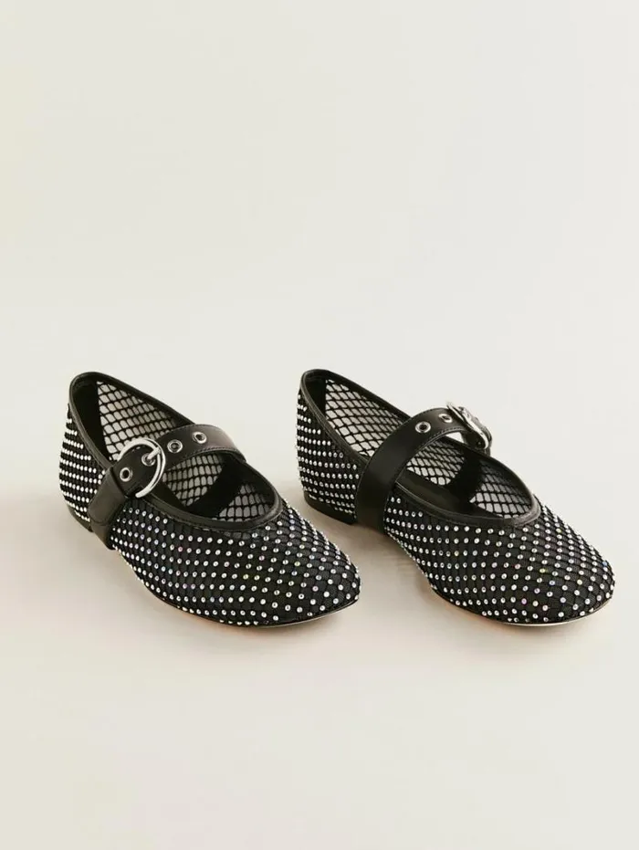 The Reformation Bethany Ballet Flat Black Rhinestone Mesh 8211 Shoes