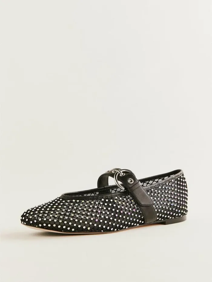 The Reformation Bethany Ballet Flat Black Rhinestone Mesh 8211 Shoes