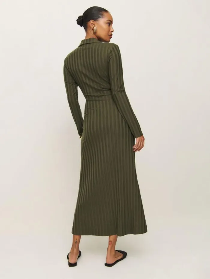 The Reformation Blaire Knit Dress Dark Olive 8211 Clothing
