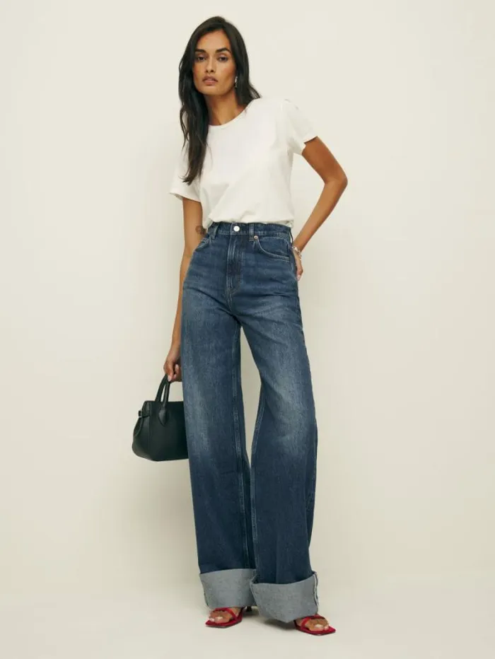 The Reformation Cary Cuffed High Rise Slouchy Wide Leg Jeans Donner 8211 Clothing