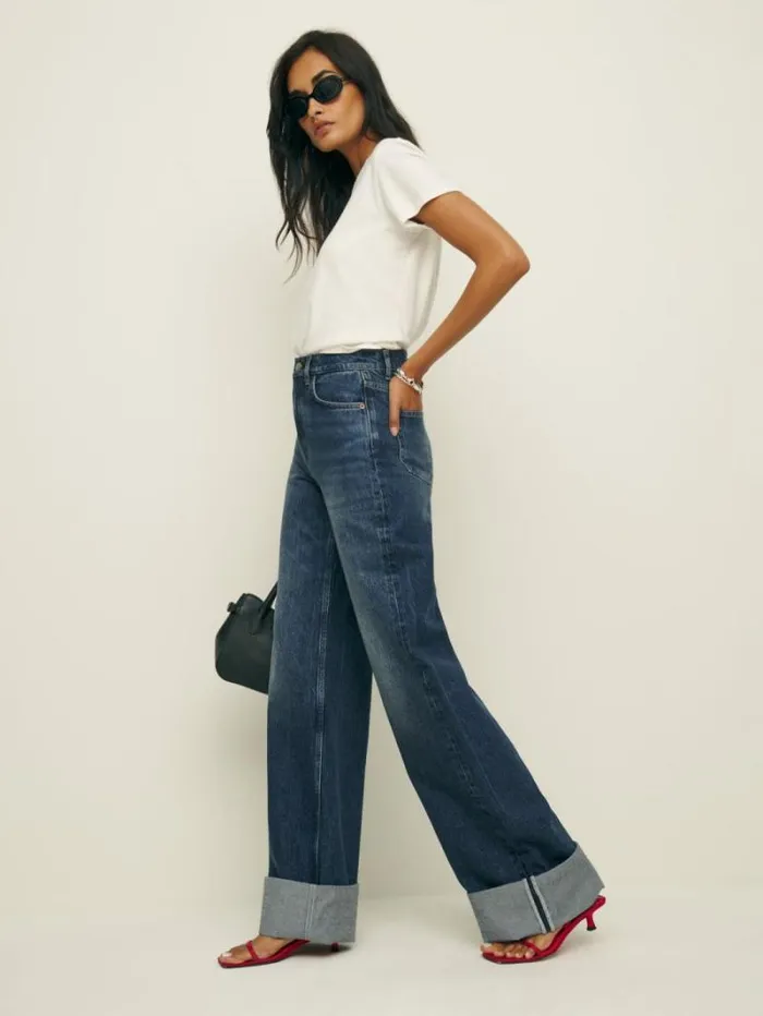The Reformation Cary Cuffed High Rise Slouchy Wide Leg Jeans Donner 8211 Clothing