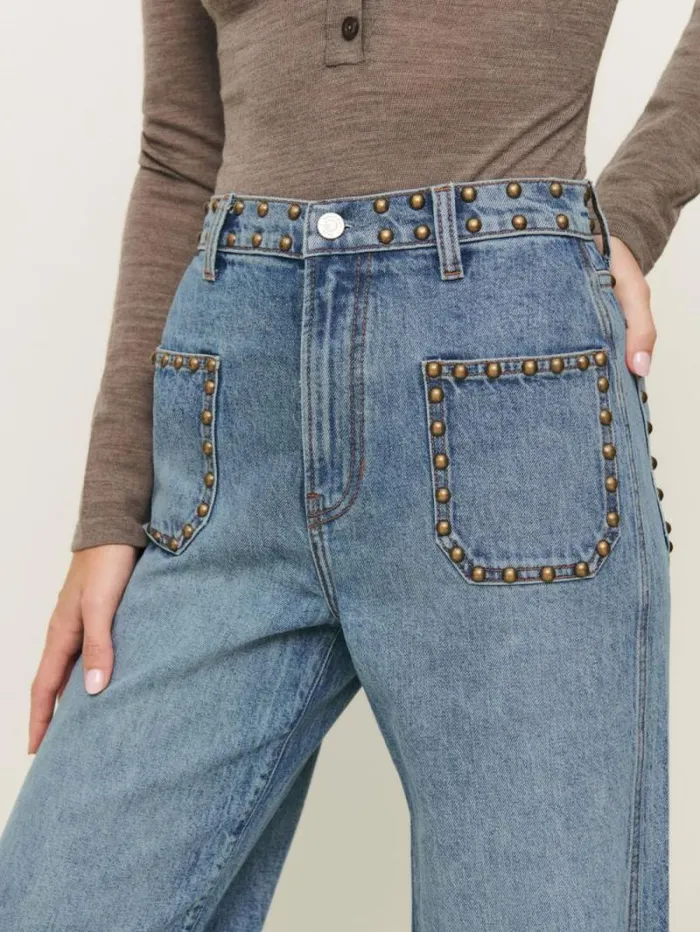 The Reformation Cary Stretch High Rise Slouchy Wide Leg Jeans Morana Studded Patch Pocket 8211 Clothing The Reformation Cary Stretch High Rise Slouchy Wide Leg Jeans Morana Studded Patch Pocket 8211 Clothing