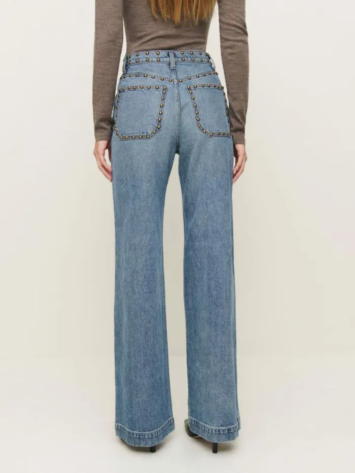 The Reformation Cary Stretch High Rise Slouchy Wide Leg Jeans Morana Studded Patch Pocket 8211 Clothing