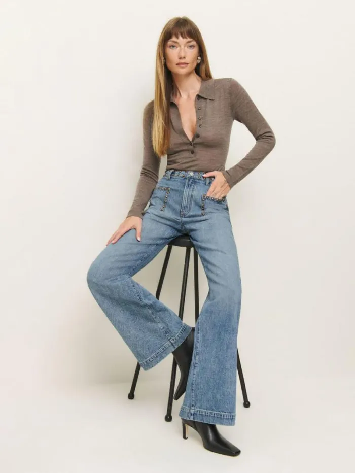 The Reformation Cary Stretch High Rise Slouchy Wide Leg Jeans Morana Studded Patch Pocket 8211 Clothing