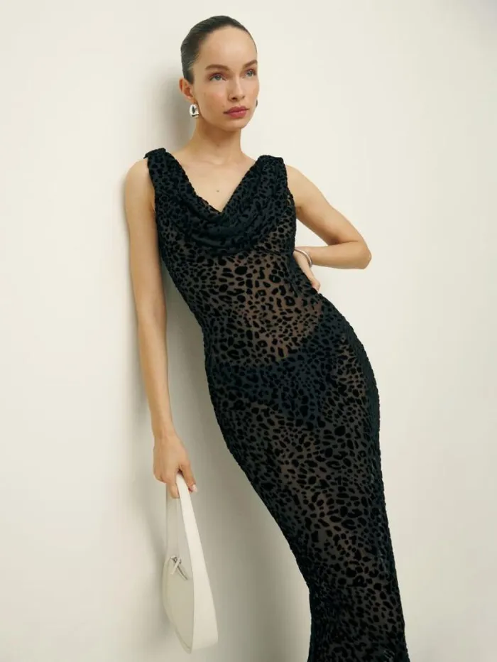 The Reformation Cavallo Dress Black Burnout Velvet 8211 ClothingWeddings