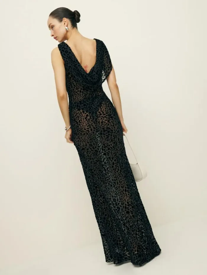 The Reformation Cavallo Dress Black Burnout Velvet 8211 ClothingWeddings