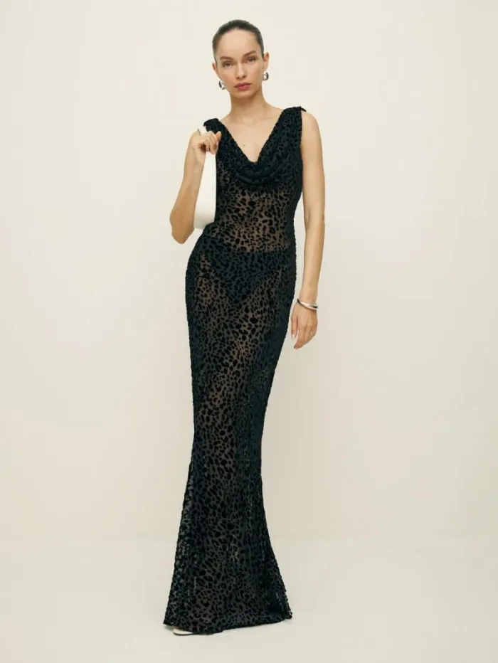 The Reformation Cavallo Dress Black Burnout Velvet 8211 ClothingWeddings