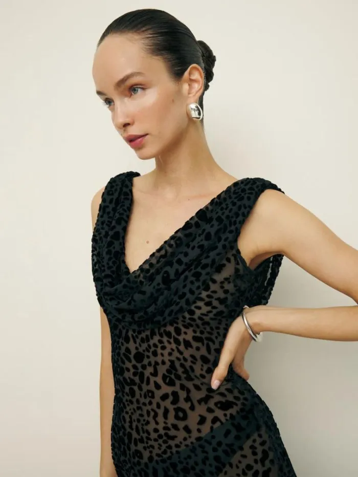 The Reformation Cavallo Dress Black Burnout Velvet 8211 ClothingWeddings