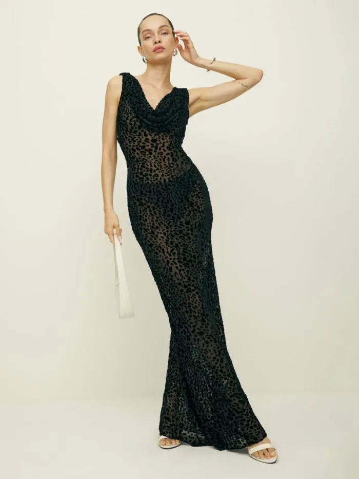 The Reformation Cavallo Dress Black Burnout Velvet 8211 ClothingWeddings