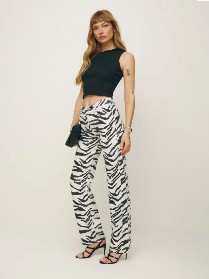 The Reformation Cynthia High Rise Straight Jeans Zebra 8211 Clothing