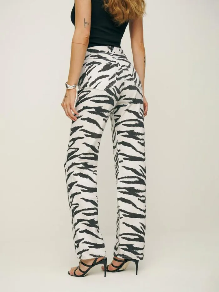 The Reformation Cynthia High Rise Straight Jeans Zebra 8211 Clothing