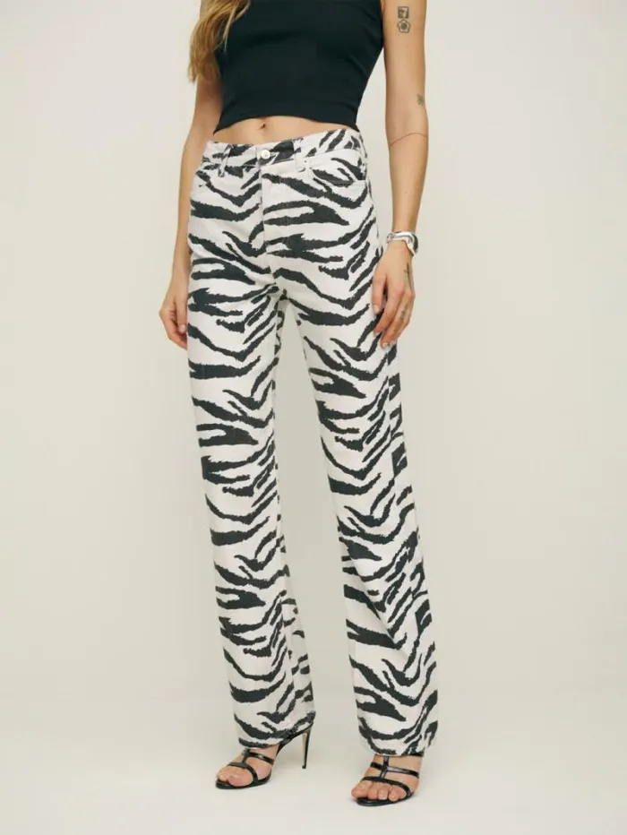 The Reformation Cynthia High Rise Straight Jeans Zebra 8211 Clothing
