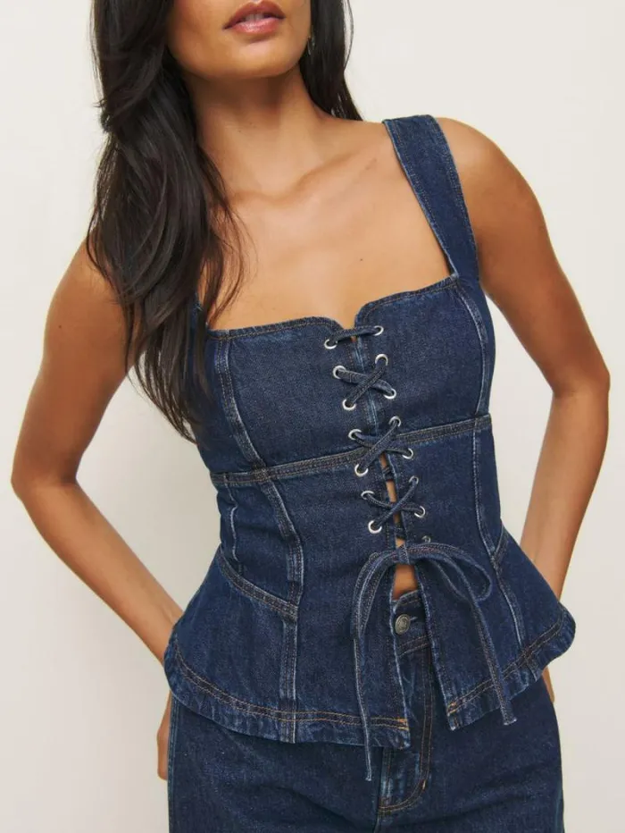 The Reformation Dallas Denim Corset Elwood 8211 Clothing