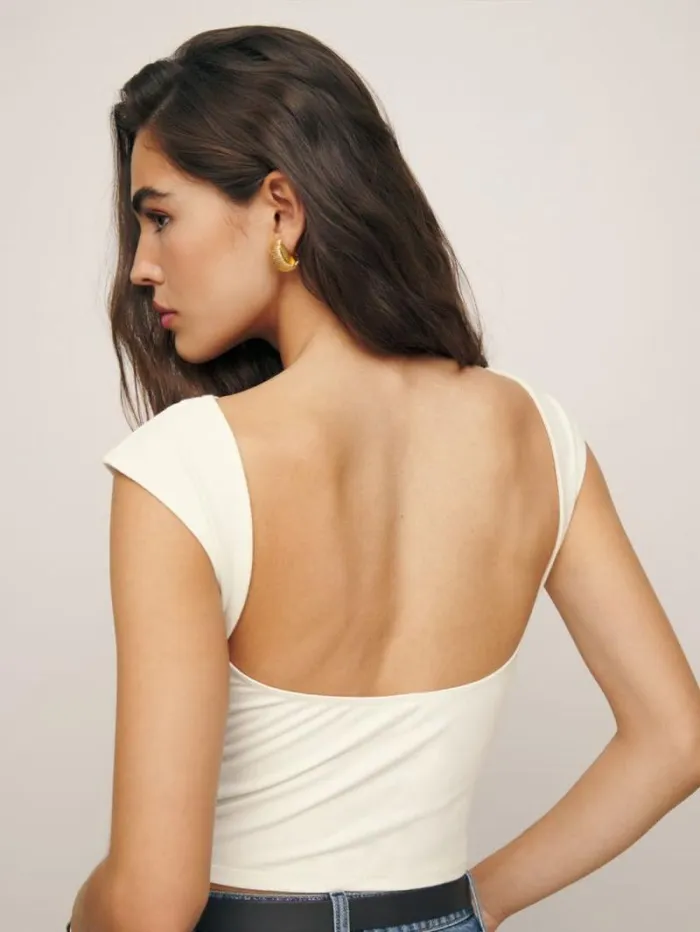 The Reformation Darra Knit Top Ivory 8211 Clothing