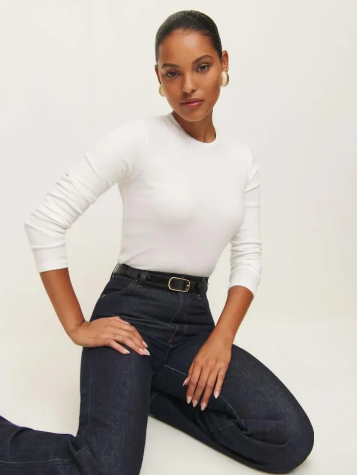 The Reformation Davy Long Sleeve Crewneck Tee White 8211 Clothing