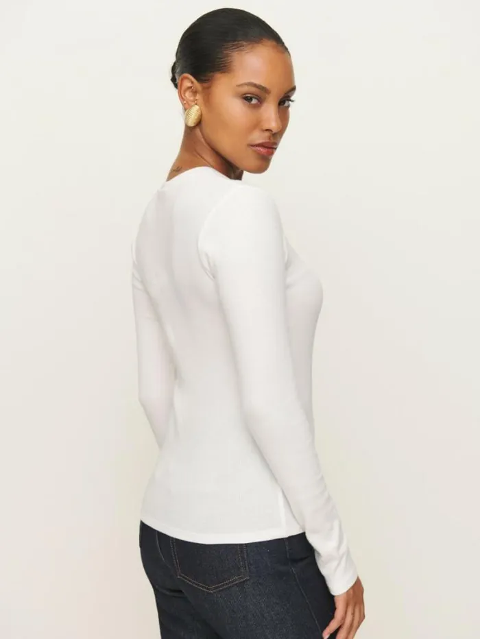 The Reformation Davy Long Sleeve Crewneck Tee White 8211 Clothing