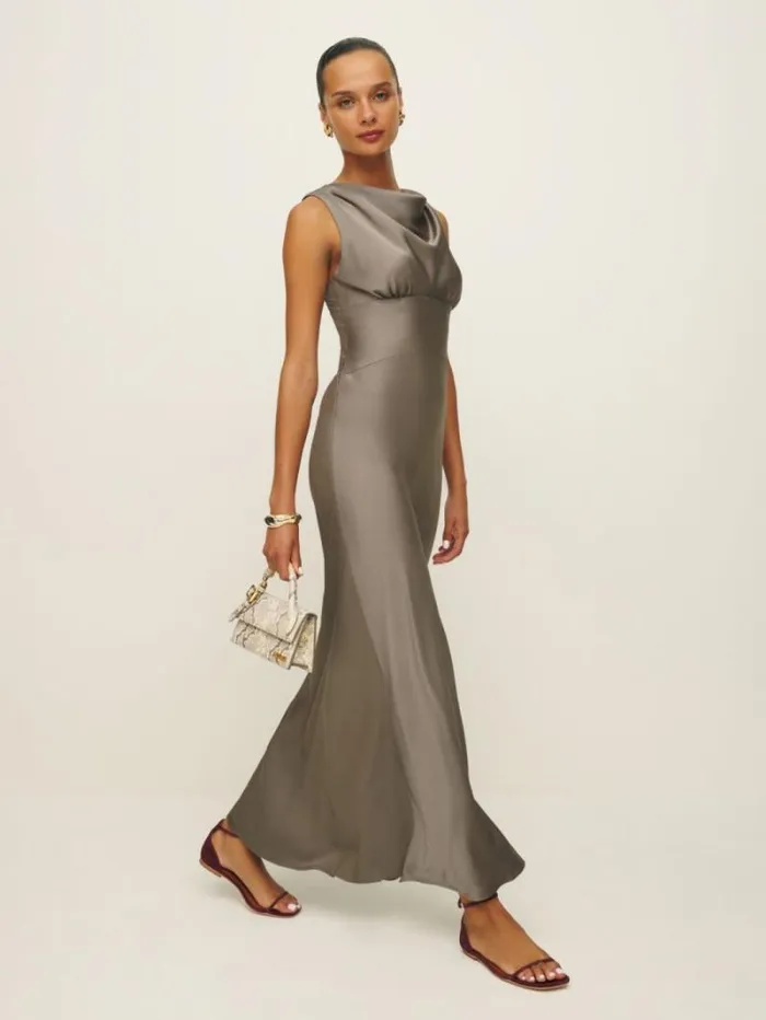 The Reformation Dessa Satin Dress Taupe 8211 ClothingWeddings