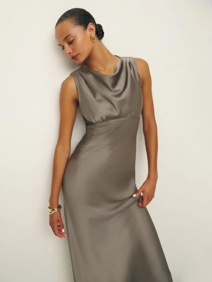 The Reformation Dessa Satin Dress Taupe 8211 ClothingWeddings