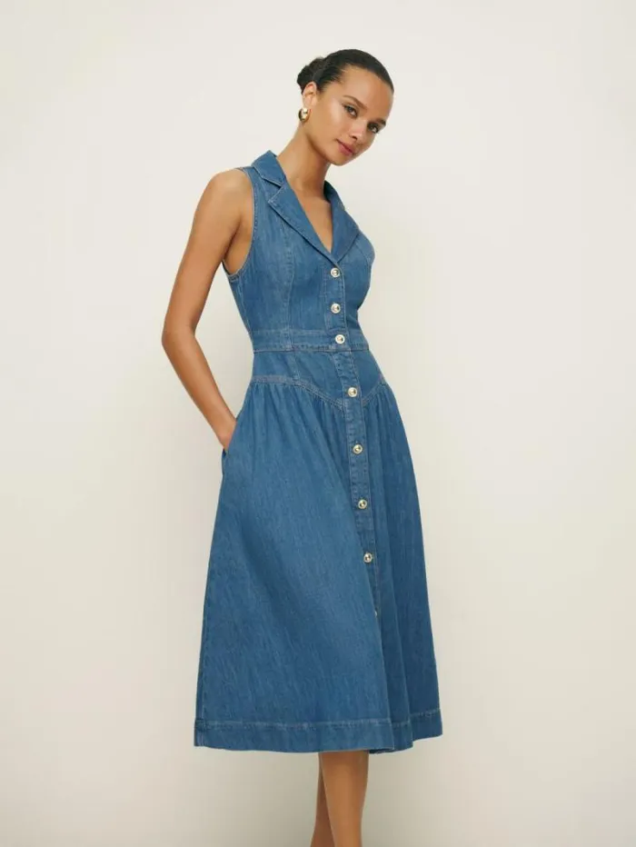 The Reformation Ellison Denim Midi Dress Laguna 8211 Clothing