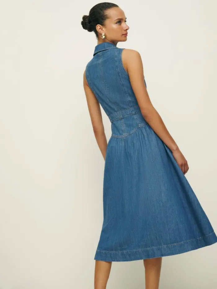 The Reformation Ellison Denim Midi Dress Laguna 8211 Clothing