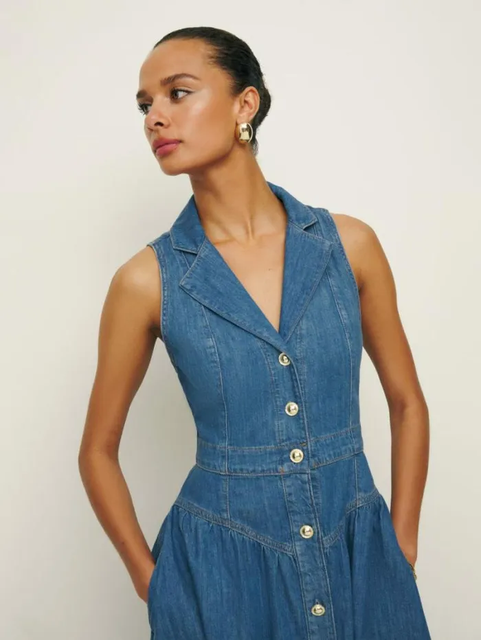 The Reformation Ellison Denim Midi Dress Laguna 8211 Clothing