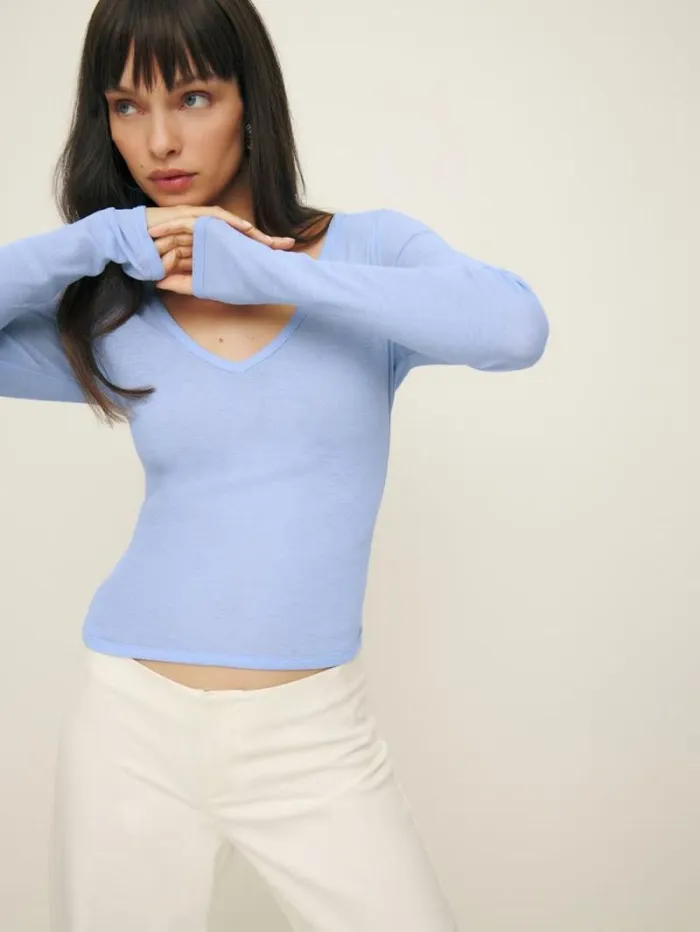 The Reformation Emery Knit Top Baby Blue 8211 Clothing