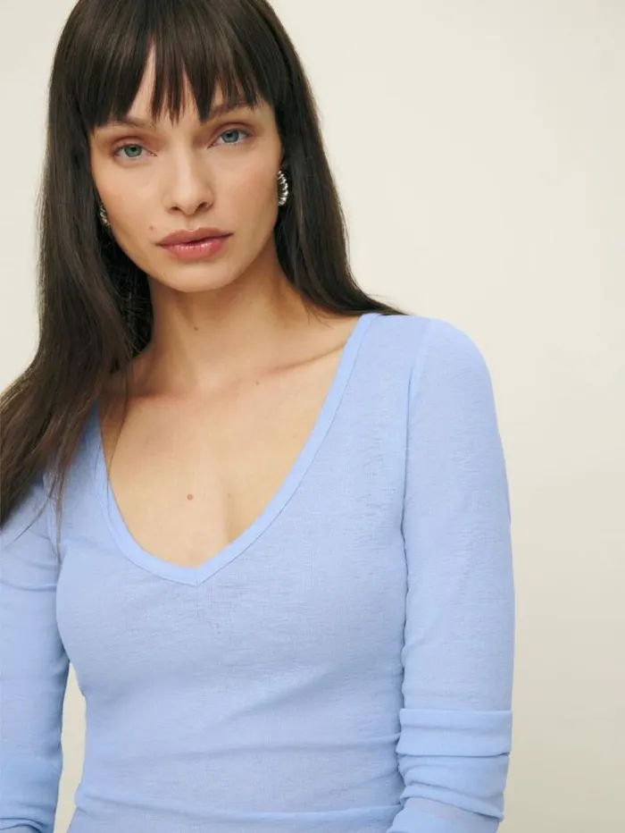 The Reformation Emery Knit Top Baby Blue 8211 Clothing