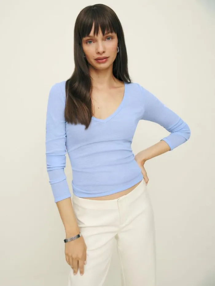The Reformation Emery Knit Top Baby Blue 8211 Clothing