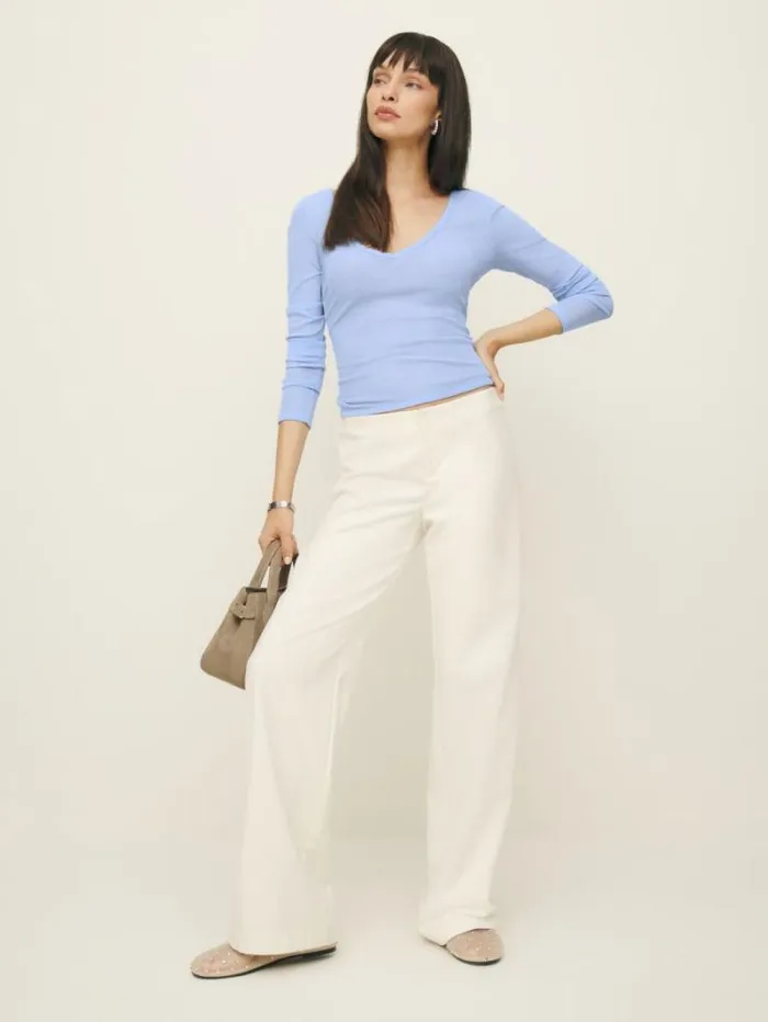 The Reformation Emery Knit Top Baby Blue 8211 Clothing