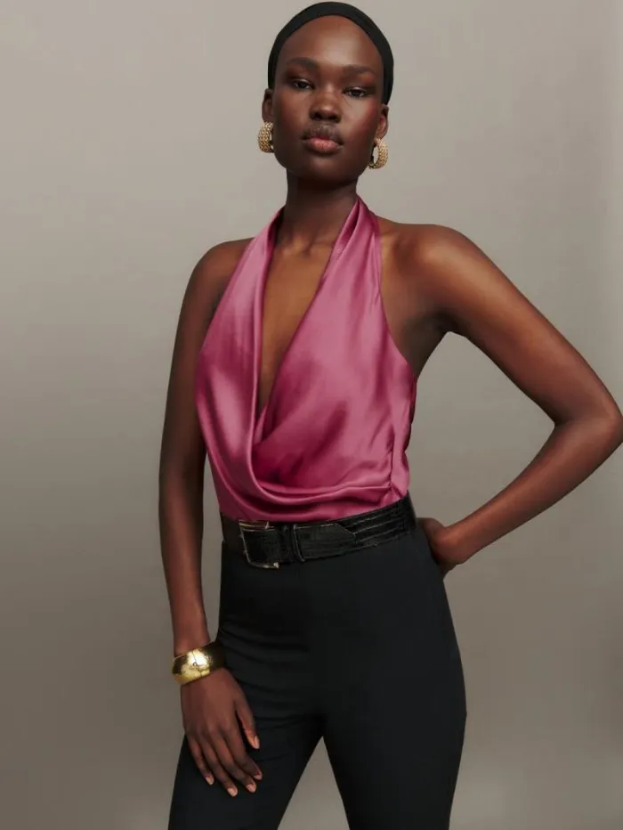The Reformation Emmy Silk Top Strawberry Wine 8211 Clothing