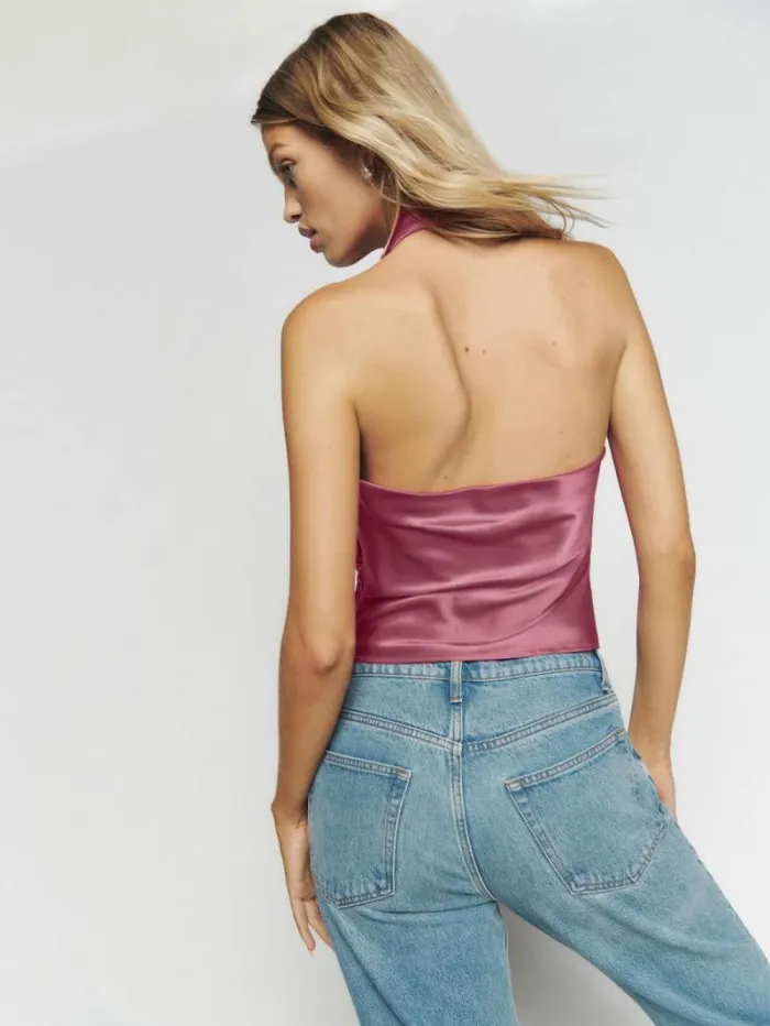 The Reformation Emmy Silk Top Strawberry Wine 8211 Clothing