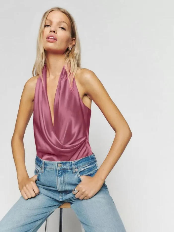 The Reformation Emmy Silk Top Strawberry Wine 8211 Clothing