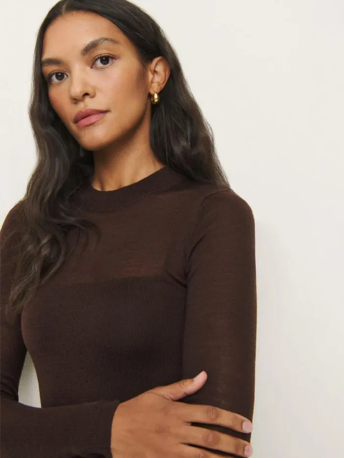 The Reformation Eva Regenerative Merino Sheer Sweater Dress Mole 8211 Clothing