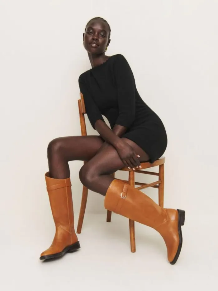 The Reformation Franklin Knee Boot Whiskey Leather 8211 Shoes