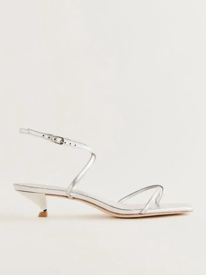 The Reformation Georgia Kitten Heeled Sandal Silver 8211 Shoes