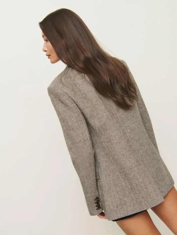 The Reformation James Relaxed Blazer Brown Herringbone 8211 Clothing