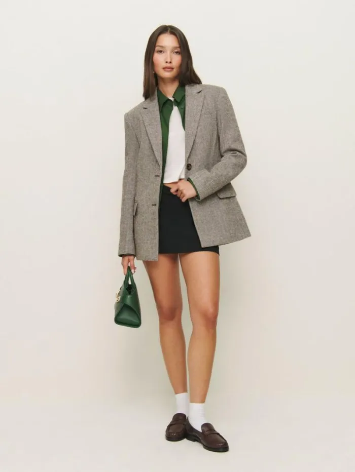 The Reformation James Relaxed Blazer Brown Herringbone 8211 Clothing