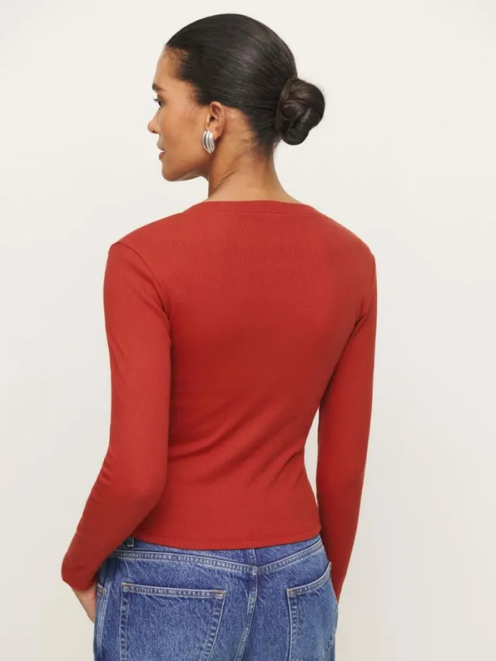 The Reformation Jayden Long Sleeve Henley Tee Sundried Tomato 8211 Clothing