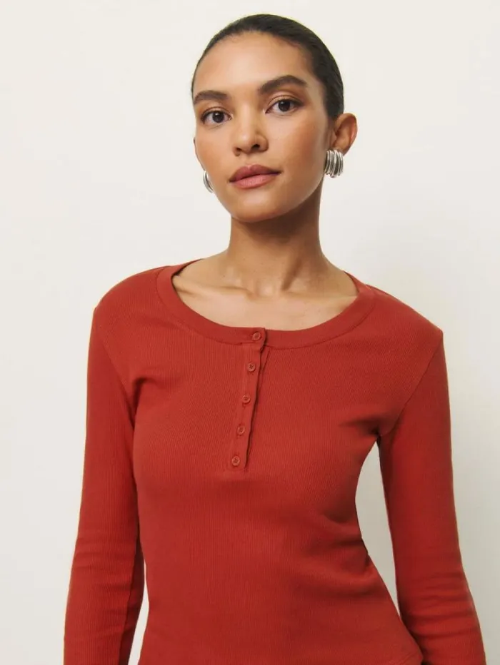 The Reformation Jayden Long Sleeve Henley Tee Sundried Tomato 8211 Clothing