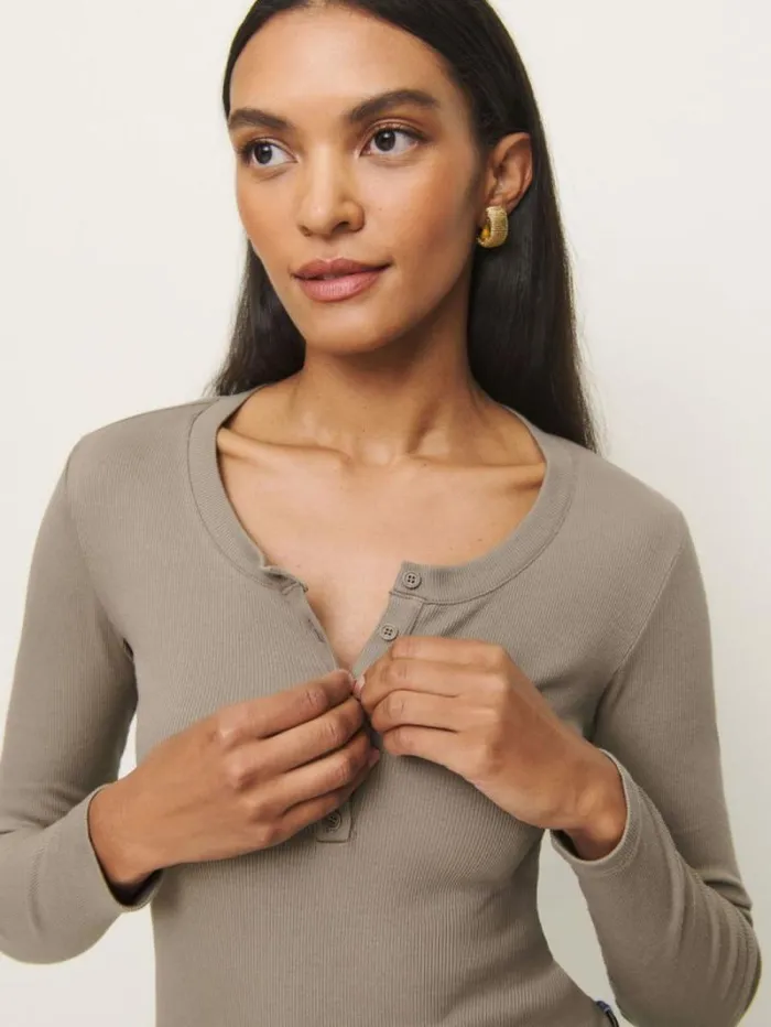 The Reformation Jayden Long Sleeve Henley Tee Taupe 8211 Clothing